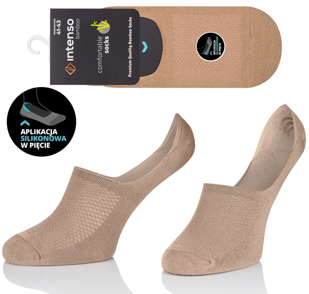 STOPKI BAMBUSOWE MĘSKIE DO MOKASYN ODDYCHAJĄCE BEŻOWE