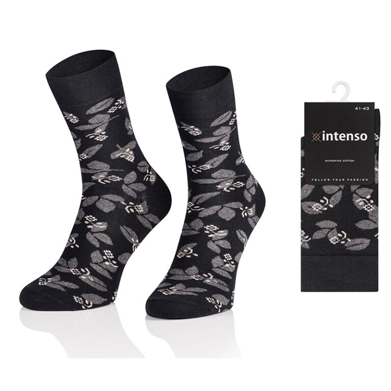 ELEGANCKIE SKARPETY MĘSKIE WE WZORY WZ30 KWIATY GRAFIT