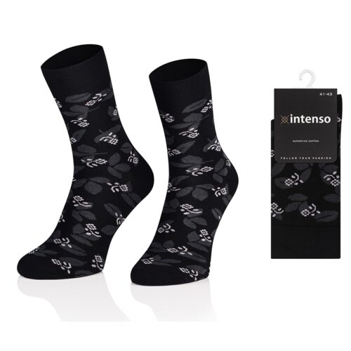 ELEGANCKIE SKARPETY MĘSKIE WE WZORY WZ29 KWIATY CZARNE