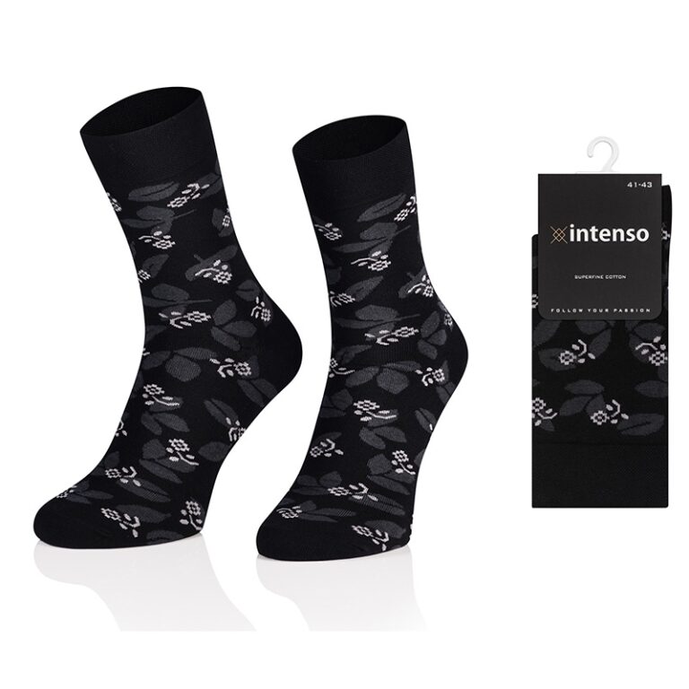 ELEGANCKIE SKARPETY MĘSKIE WE WZORY WZ29 KWIATY CZARNE