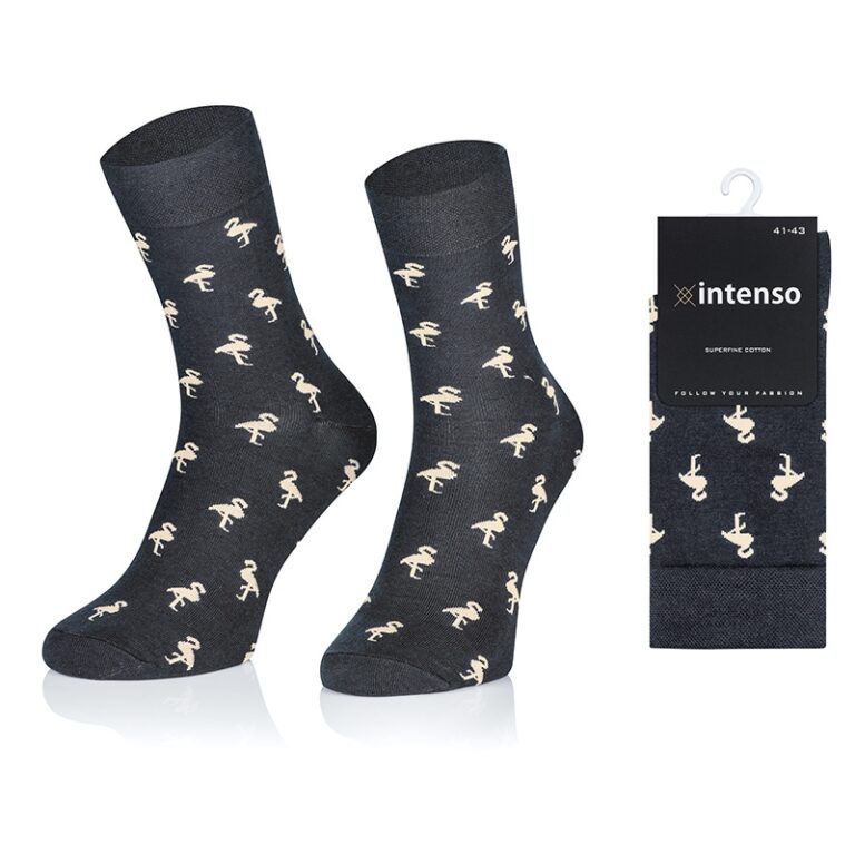 ELEGANCKIE SKARPETY MĘSKIE WE WZORY WZ27 FLAMINGI GRAFIT
