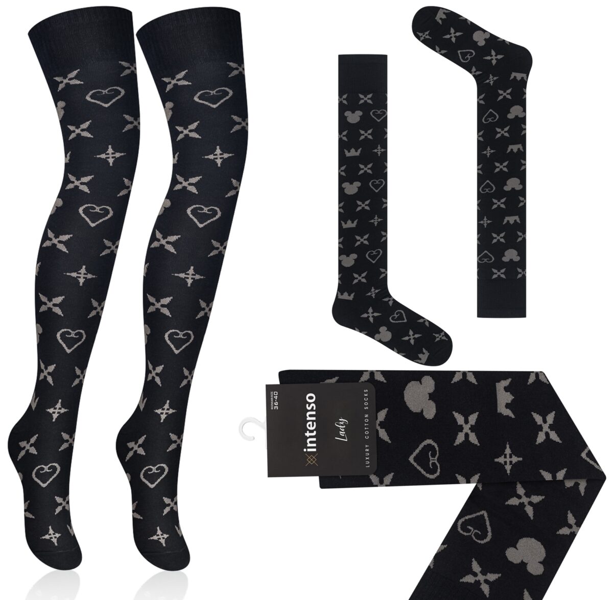 ZAKOLANÓWKI DAMSKIE BAWEŁNIANE WE WZORY INTENSO ART. 372 WZ. AA2