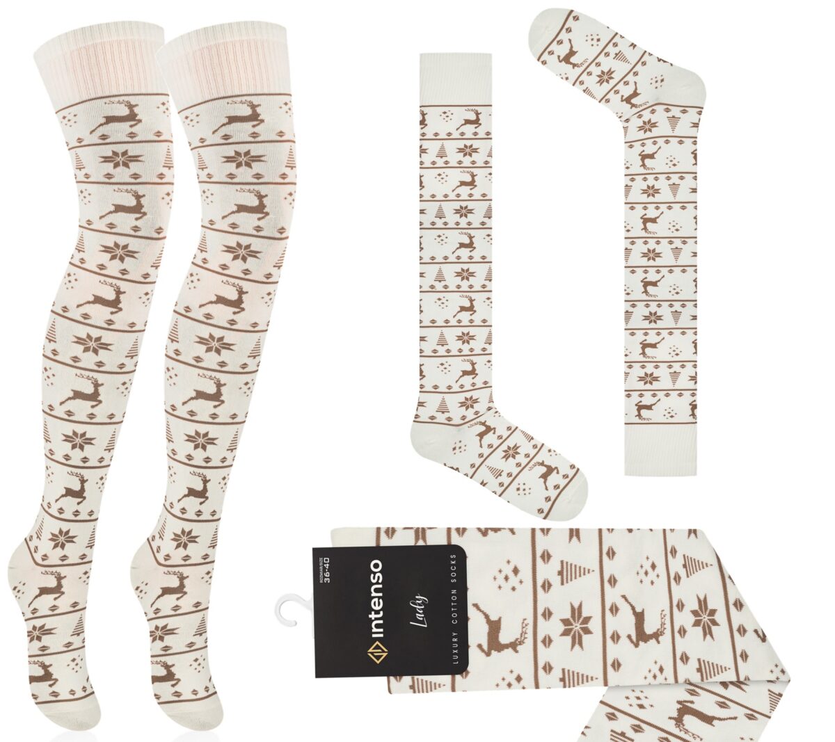 ZAKOLANÓWKI DAMSKIE BAWEŁNIANE WE WZORY INTENSO ART. 372 WZ. Z02