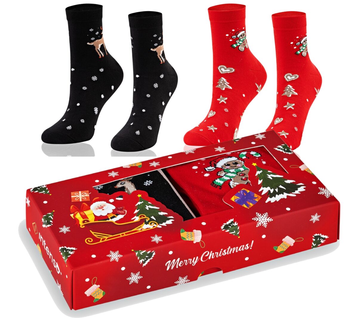 Skarpetki świąteczne Zestaw Prezentowy Damski w pudełku 2-PAK czerwony