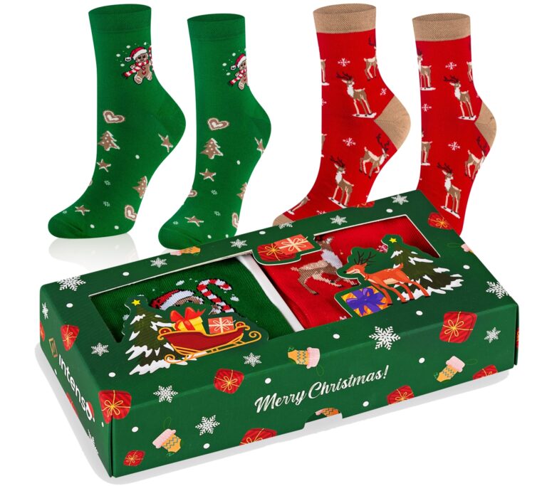 Skarpetki świąteczne Zestaw Prezentowy Damski w pudełku 2-PAK zielony