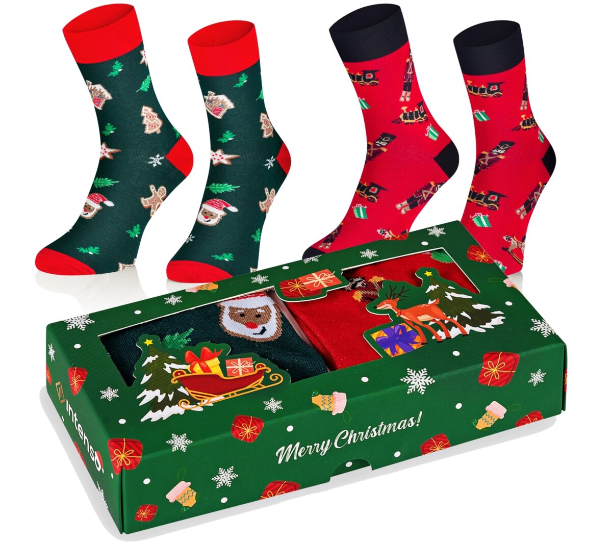 Skarpetki świąteczne Zestaw Prezentowy Męski w pudełku 2-PAK zielony