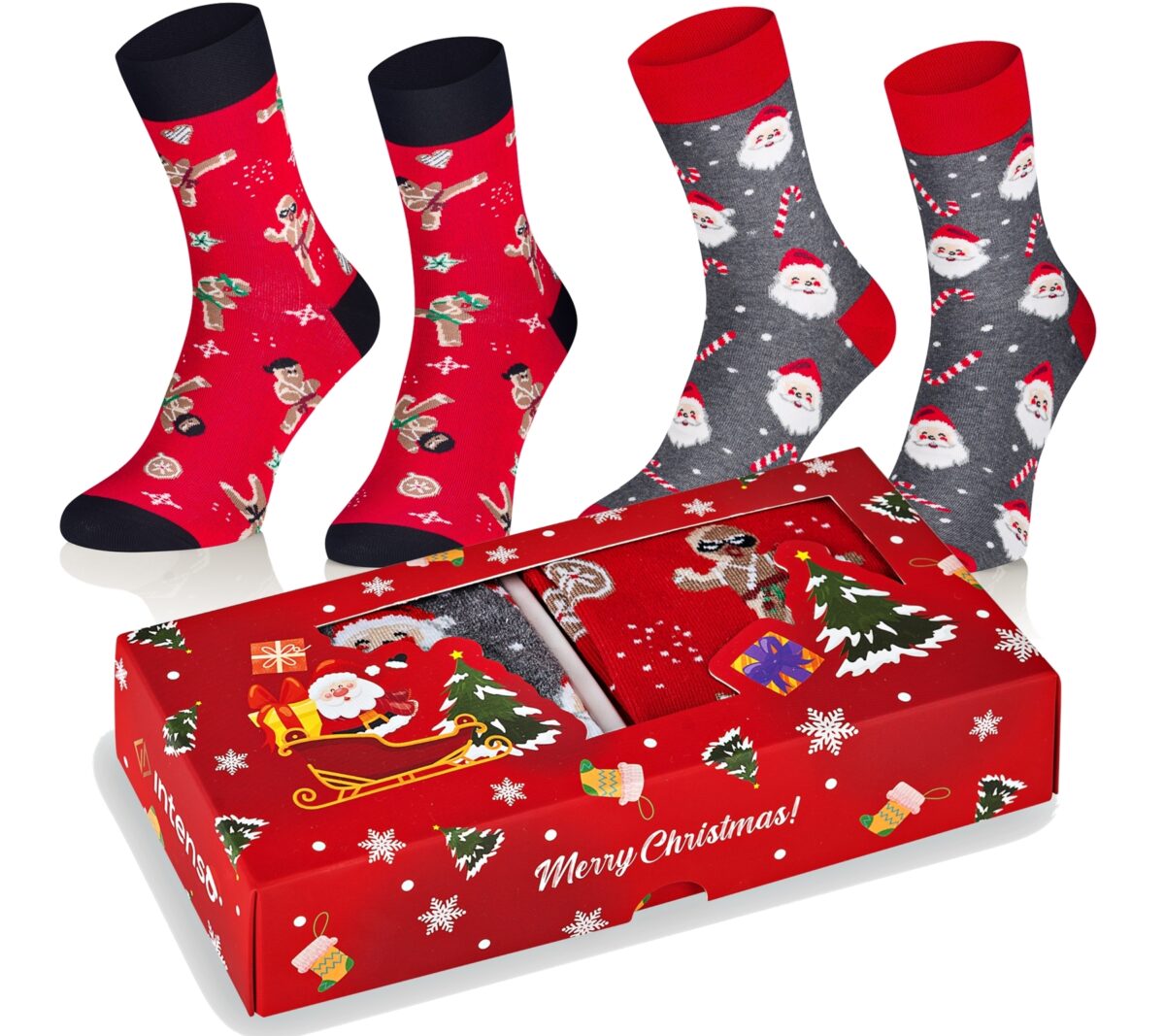 Skarpetki świąteczne Zestaw Prezentowy Męski w pudełku 2-PAK czerwony