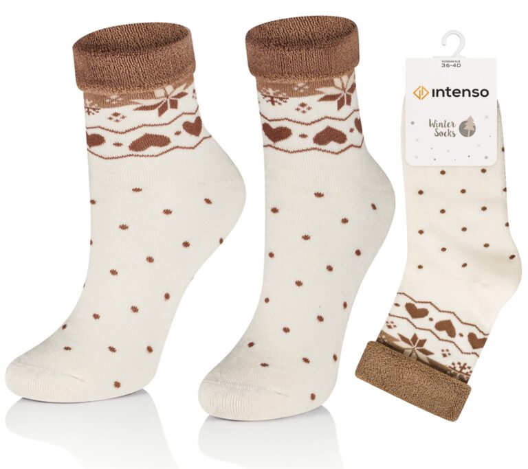 Skarpetki bezuciskowe damskie frotte Winter we wzory ART. 0457 wzór R07