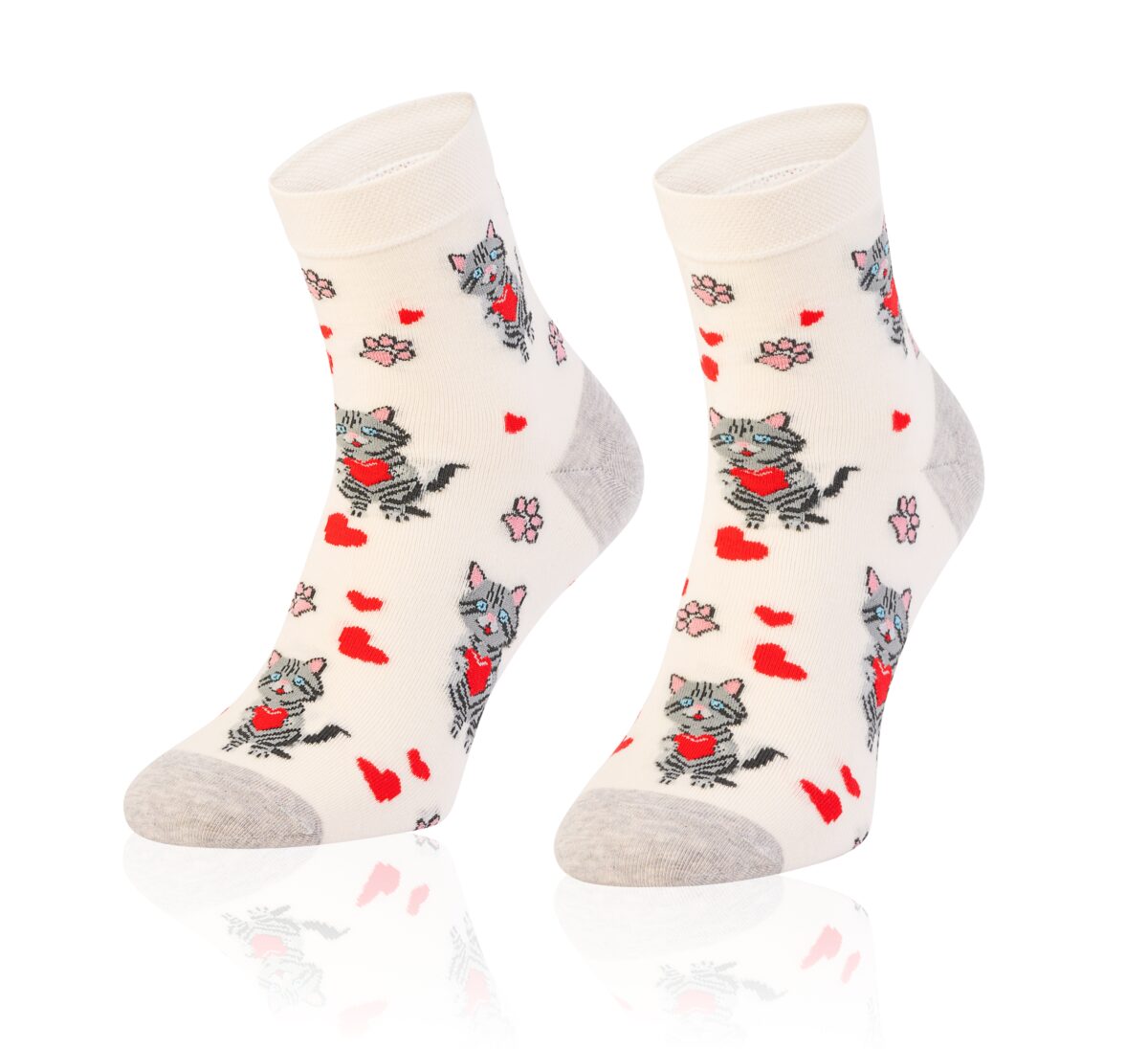 Skarpetki walentynkowe damskie Art. 0433 wz. 042 kotki