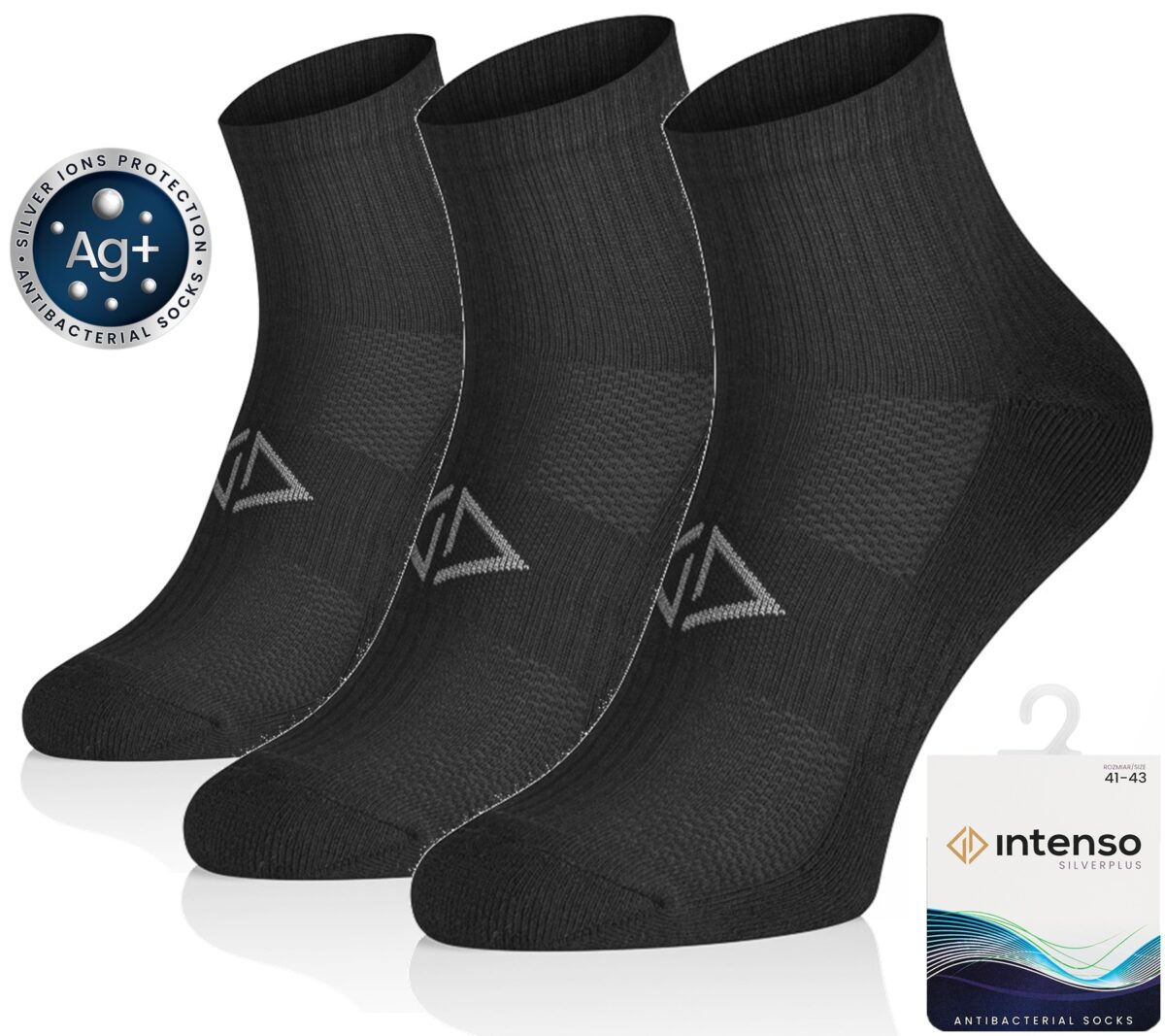Skarpetki za kostkę 1/2 Frotte Sportowe Antybakteryjne z jonami srebra Silverplus ART. 0679 3-PAK Czarne