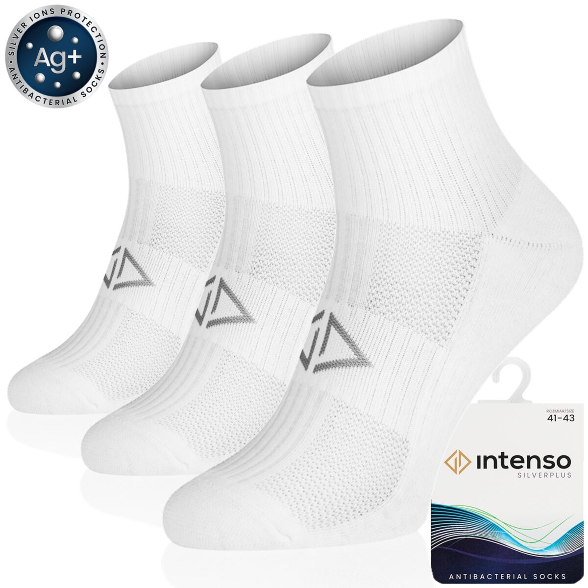 Skarpetki za kostkę 1/2 Frotte Sportowe Antybakteryjne z jonami srebra Silverplus ART. 0679 3-PAK Białe
