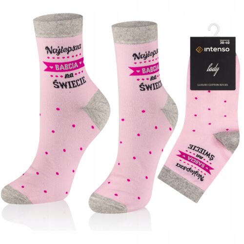 Skarpetki damskie na Dzień Babci - Najlepsza Babcia Różowe