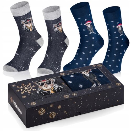 Skarpetki męskie świąteczne - Elegancki Miś + Renifer Gangsta - 2PAK
