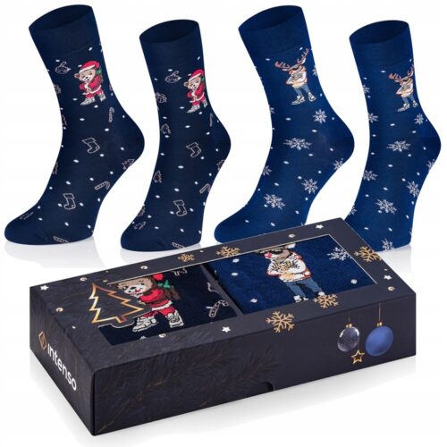 Skarpetki męskie świąteczne - Elegancki Miś + Renifer - 2PAK