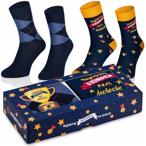 Skarpetki męskie na Dzień Dziadka - Najlepszy Dziadek i Romby - 2PAK