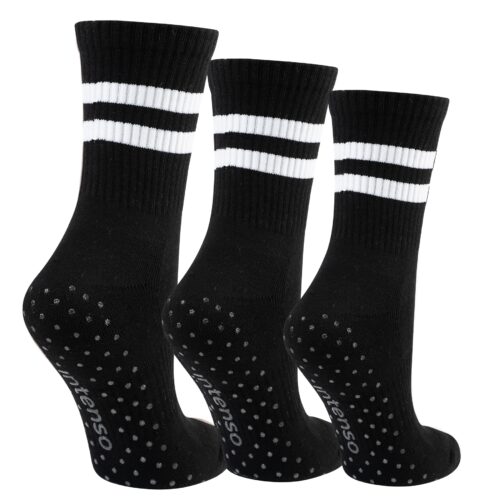 3x Skarpetki Antypoślizgowe Damskie Sportowe 1/2 Frotte 3-PAK CZARNE - Pilates Fitness